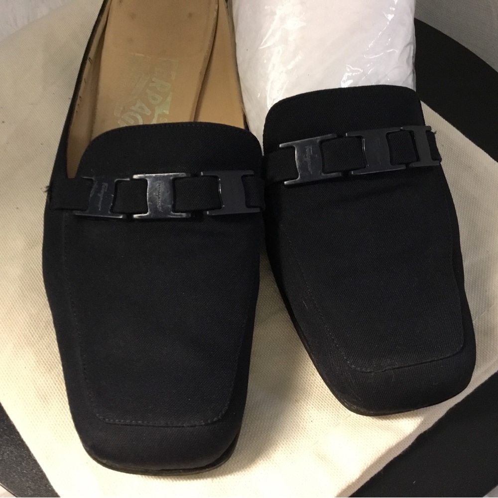 Salvatore Ferragamo Navy Slip-On Loafers with Signature Bit